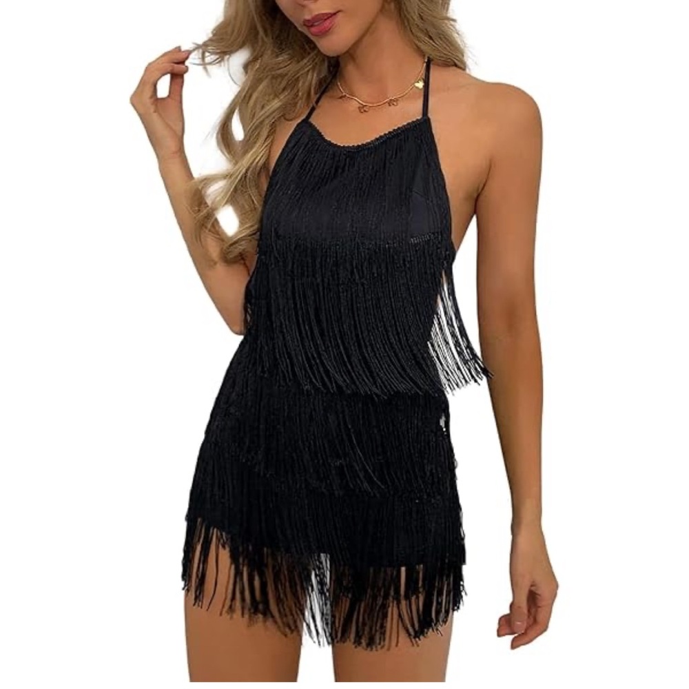 Women's Black Fringe Shorts